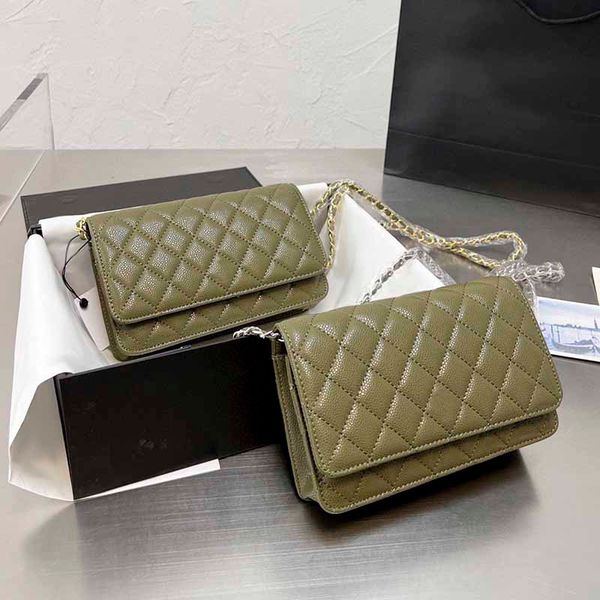 

19cm women small flap designer bags grained caviar solid color crossbody bag luxury gold-tone/silver-tone metal chain mini shoulder bags cla