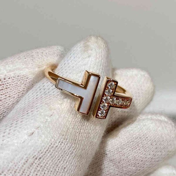 

t family ring women's doubles t mouth diamond fritillaria star same fashion cool personality simple plain circle sterling silver, Golden;silver
