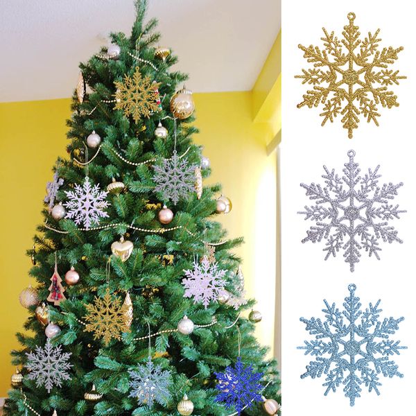 6 Stück Weihnachts-Glitzer-Schneeflocken-Ornamente, 10 cm, Kunststoff-Baumschmuck für Winter-Party-Dekoration Y201020