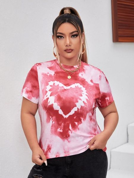 

plus tie dye & heart print tee l4if#, Black