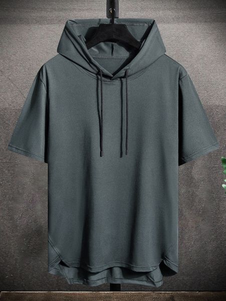 

men drawstring hooded high low hem tee l0hn#, White;black
