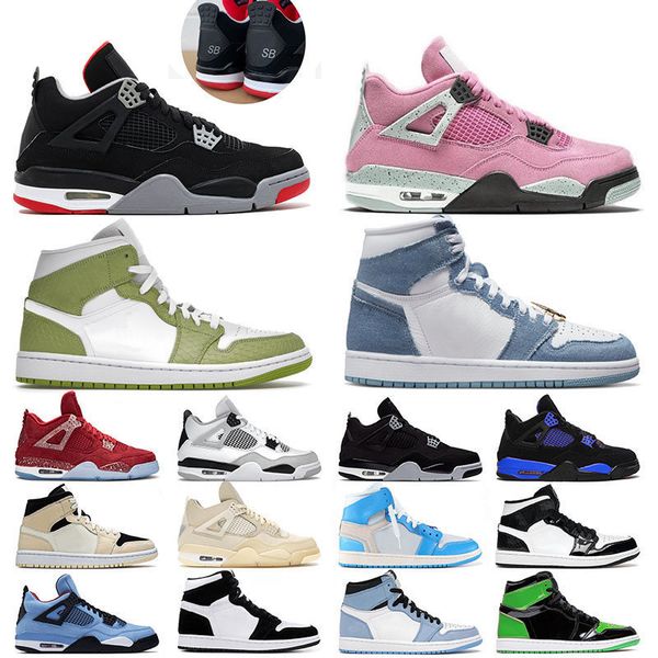 

men women jumpman 1 sb 4 basketball shoes designer military black high green python 1s panda denim 4s iv peach cactus jack sports sneakers