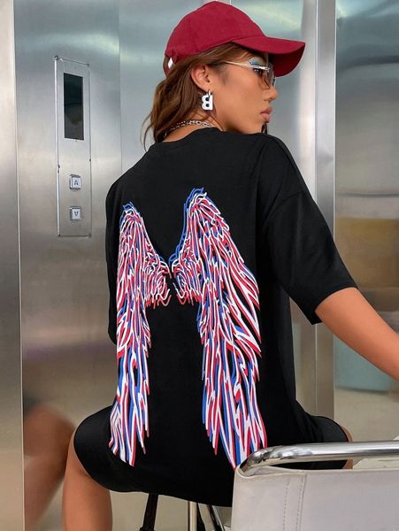 

wings print drop shoulder tee x2sf#, White