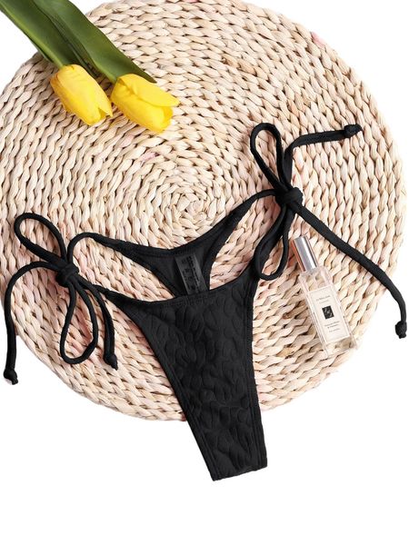 

leopard jacquard knot side thong bikini bottom t3pz#, White;black