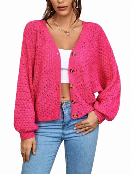 

batwing sleeve pointelle knit cardigan q2bw#, White;black