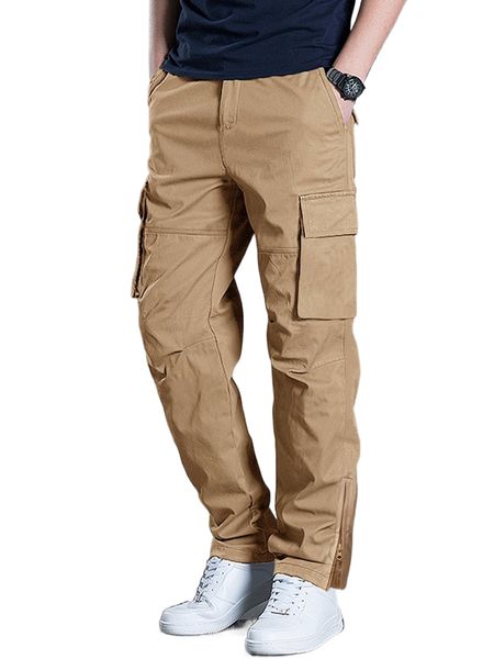 

men flap pocket zip hem drawstring waist pants w55p#, Black