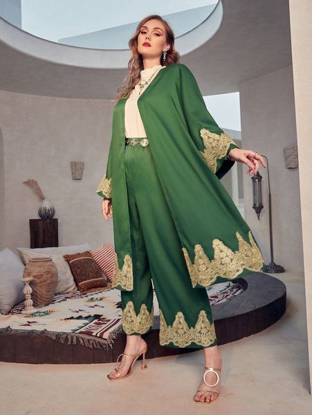 

plus floral patched open up & pants 47gu#, Black