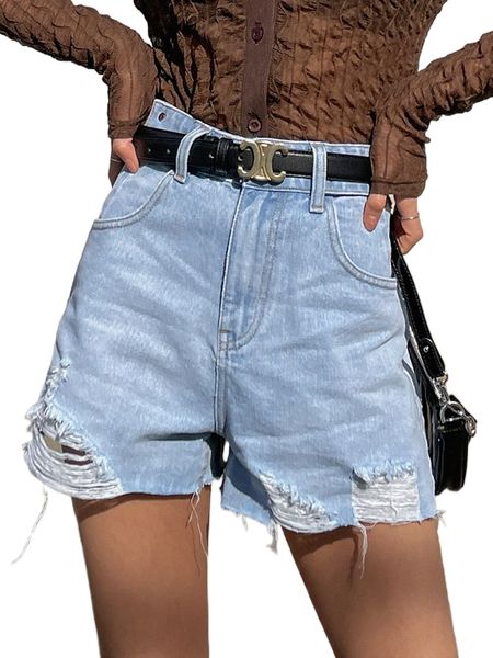 

dazy ripped frayed high waist denim shorts without belt s2ed#, White;black