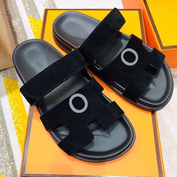 

chypre slippers designer beach classic flat sandals luxury summer lady leather flip flops men women slides size 35-44, Black