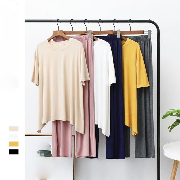 

spring pajamas set solid color women comfort loose sleepwear 2pcs long sleeve pants round neck homewear summer, Black;red