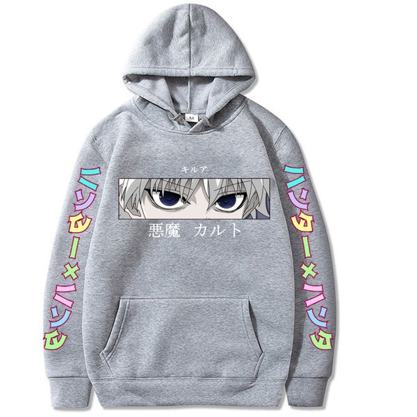 

mens hoodies hunter x hunter men women pullovers hoodies sweatshirts killua zoldyck devil eye print anime hoody streetwear, Black