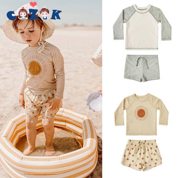 

baby boys swimwear swimming trunks 2 pcs set toddler kids long sleeved sunscreen beach bathing suit quick drying swimsuit 220530, Blue