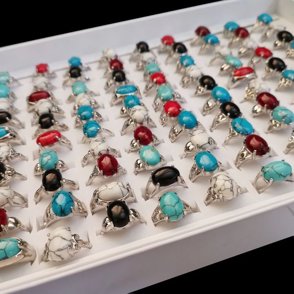 

natural stone rings turquoise ring mixed 100pcs/lot, Golden;silver