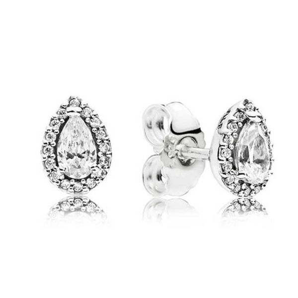 

cz diamond stud earrings for women luxury jewelry with box for pandora 925 sterling silver tear drop wedding earring set 57 m2244l, Golden;silver