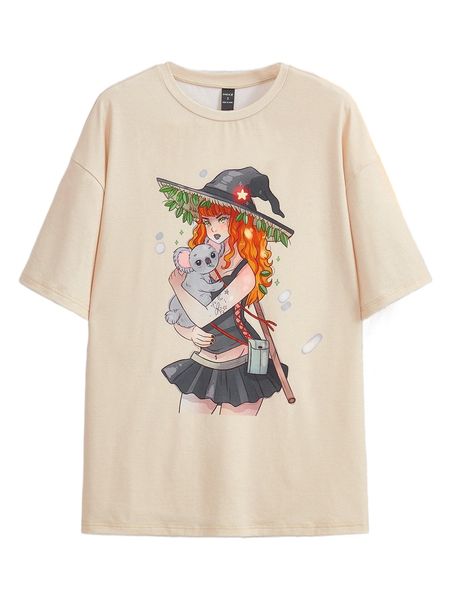 

x larienne koala & figure graphic drop shoulder tee 06dz#, White