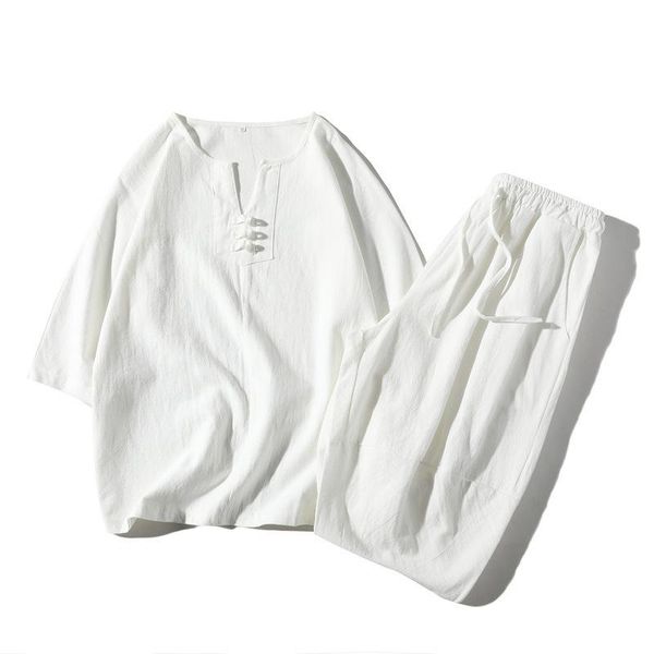 Abbigliamento etnico Taglie forti Top Pantaloni Tute Harajuku Yukata Cardigan Costume Stile giapponese Uomo Kimono T-shirt a maniche corte Pantaloni Two Pie