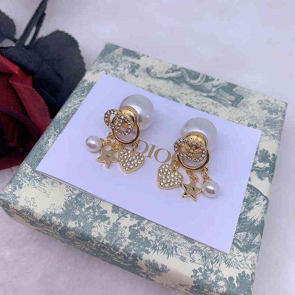 

d home new pearl love earrings red same style temperament 925 sier needle earrings female2022 brand trend fashion design versatile ladies ne, Golden
