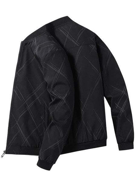 

men geo print zipper front bomber jacket without tee d8sy#, Black;brown