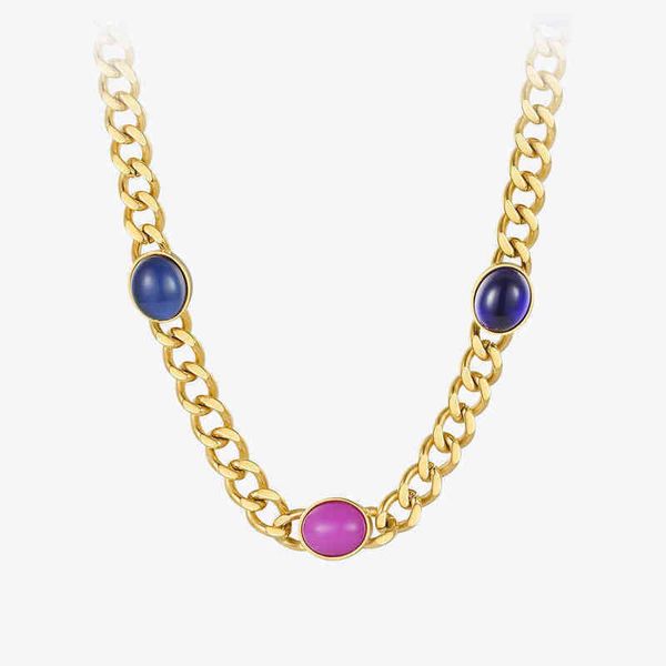 Подвесные ожерелья винтажные радужные каменные ожерелье для женщин из нержавеющей стали модные ювелирные изделия CHOKER Summer Gold Color 220427
