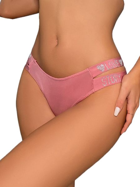 

letter tape rhinestone cut out panty 631e#, Black;red