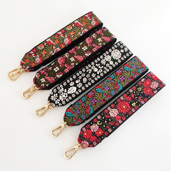 

retro embroidery 100cm strap for o bag cross body decorative handbag straps adjustable purse belt wallet straps fabric bag belt, Black
