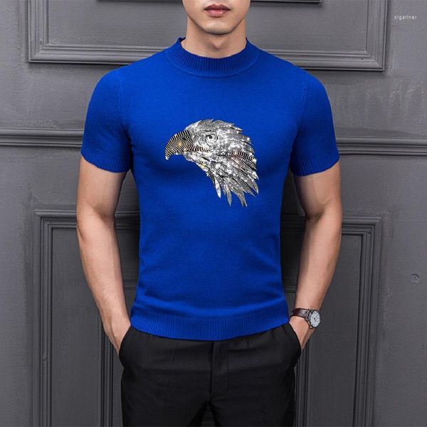 Maglioni da uomo Arrivo Moda Strass Carattere Design Saldi Hip-Hop Bello T-Shirt da uomo Maglione lavorato a maglia Manica cortaUomo Olga22