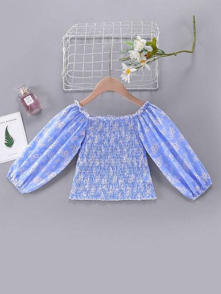 

toddler girls floral print shirred ruffle trim blouse she, White;black