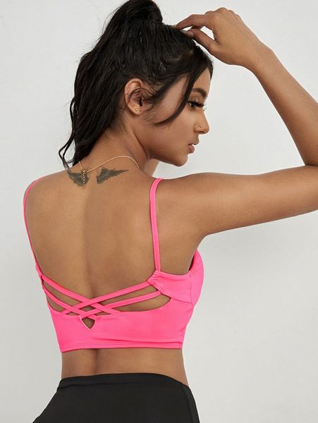 

neon pink crisscross backless sports bra 94oz#, Gray