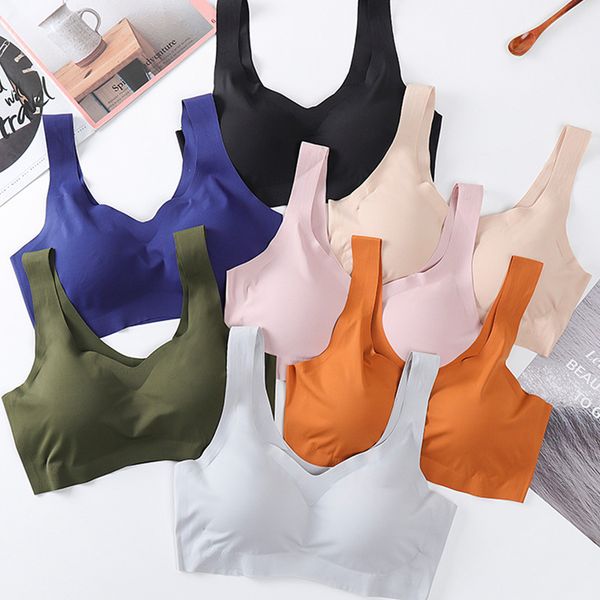 

ice silk bra seamless vest bras women push up underwear lingerie sleep padded bralette soutien gorge, Red;black
