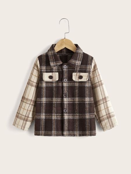 

toddler boys plaid color block flap detail coat she, Blue;gray