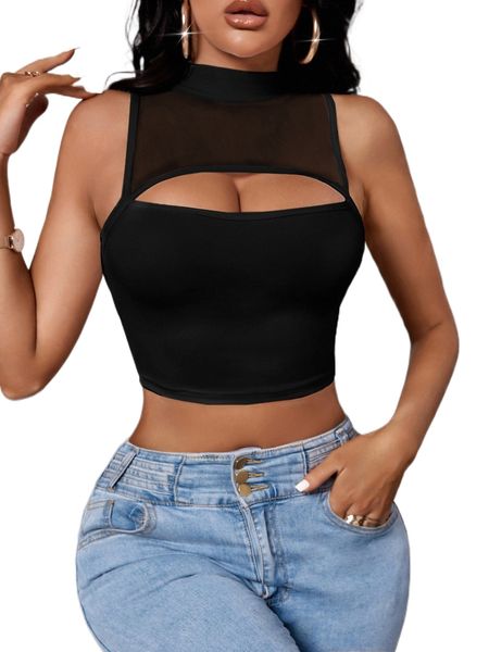 

sxy mock neck cut out tank 48jz#, White