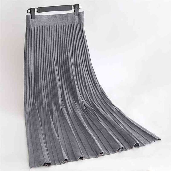 

gigogou womens elegant high waist knitted sweater maxi skirt winter ladies pleated elastic waist midi skirts saia feminina 210325, Black