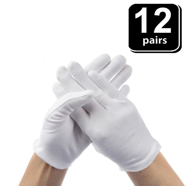 

24pcs white gloves 12 pairs soft cotton coin jewelry silver inspection stretchable lining glove 220812, Blue;gray