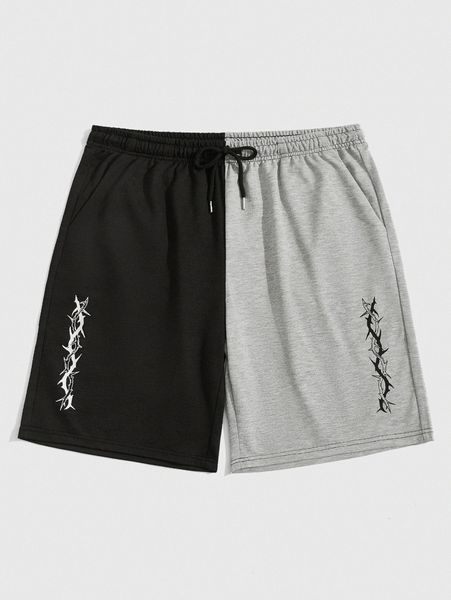 

romwe guys two tone graphic print shorts s3cj#, White;black