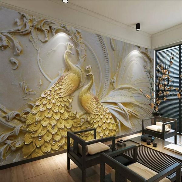 

custom wallpaper 3d stereo p mural embossed golden background wall painting papel de parede 3d wallpaper