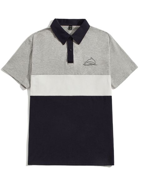 

men color block dolphin print polo shirt 47ko#, White;black