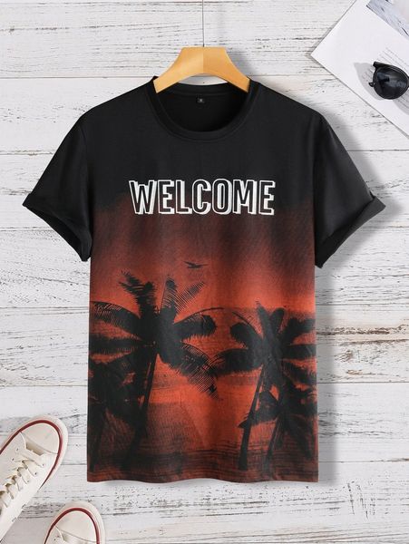 

men tropical & letter graphic tee t5wn#, White;black