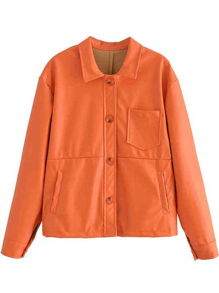 

women orange color pu leather jackets 2022 spring autumn single breasted fashion coats jaqueta feminina l220728, Black