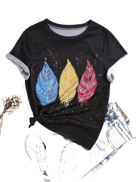 

splash ink and feather print tee e3xr#, White