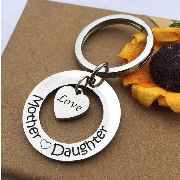 

mother daughter stainless steel round metal letter key chain rings for men women car keys ring pendant friend gift wholesale, Slivery;golden