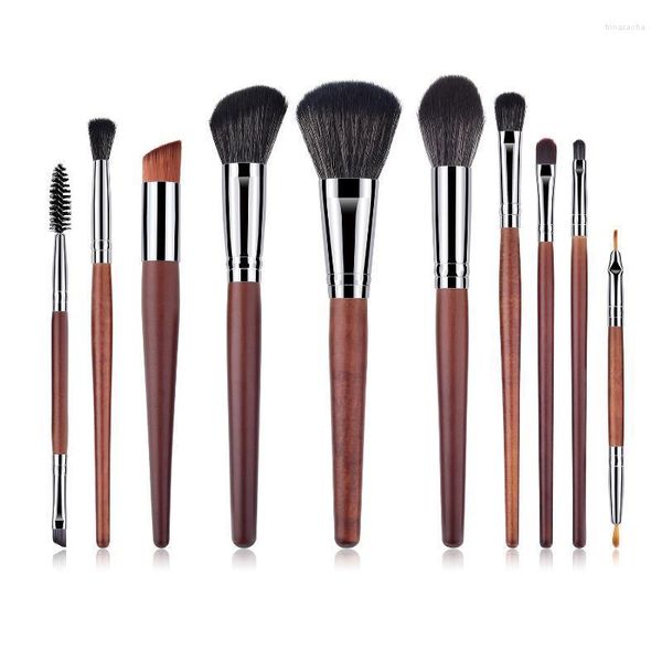 Pennelli per trucco Set in legno Pennello professionale per capelli sintetici naturali Fondotinta in polvere Ombretto contorno 10 pezzi Trin22