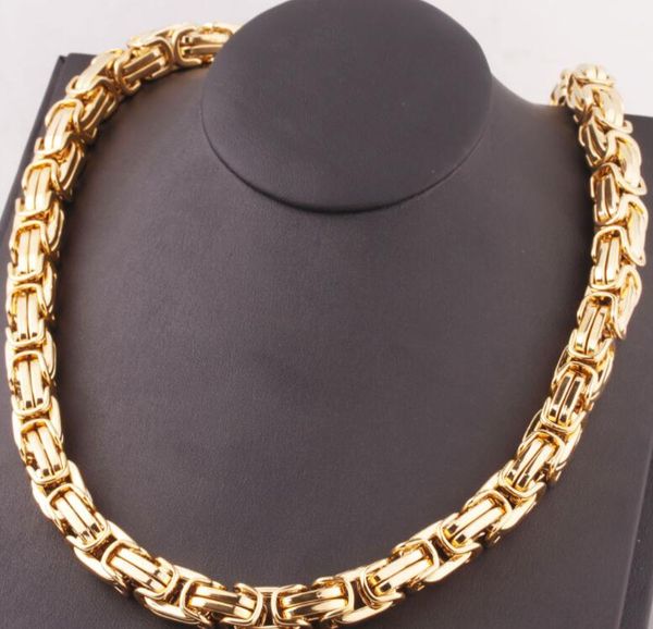 

8mm gold byzantine chain 18k gold plated men necklace, Silver