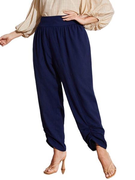 

plus high waist ruched hem tapered pants e3nt#, Black