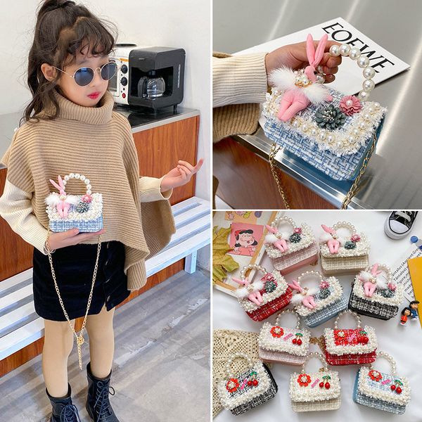 

children's mini handbag cute kids princess pearl messenger bag baby girls coin pouch toddler rabbit purses and handbags