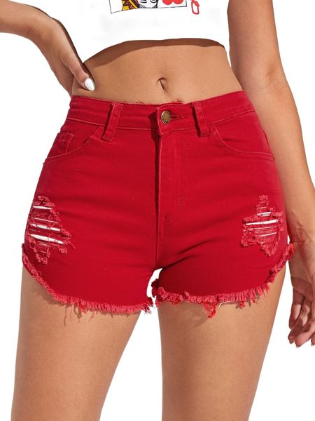 

raw hem ripped denim shorts 64a9#, White;black