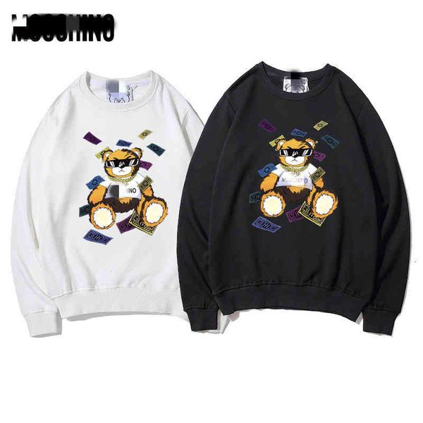 

men's hoodies & sweatshirts autumn winter round neck sweater banknote sunglasses bear print men's and women's loose fashion e, Black