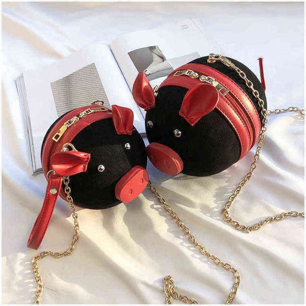 

cute pig design leather shoulder bags women creative small crossbody hand bag chains mini clutch purse messenger bag girl gift g220422