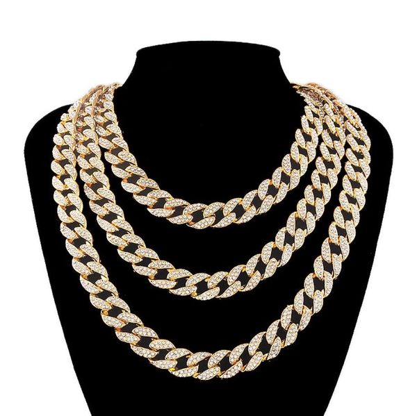 

iced out chain hip hop necklace tennis charms jewelry gold silver color rhinestone cz clasp choker for men rapper bling long necklace, Black