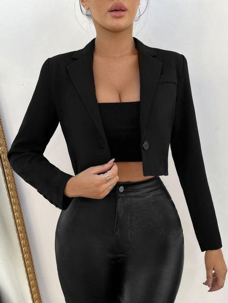 

lapel neck single button blazer k9sl#, White