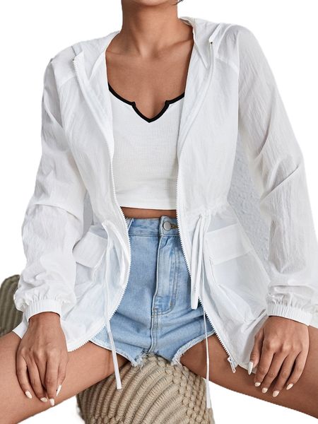

raglan sleeve drawstring waist hooded coat s5xg#, Black